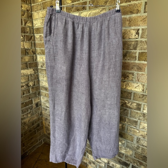 FLAX Linen Wide Leg Crop Pants Size L Comfort - Picture 1 of 13